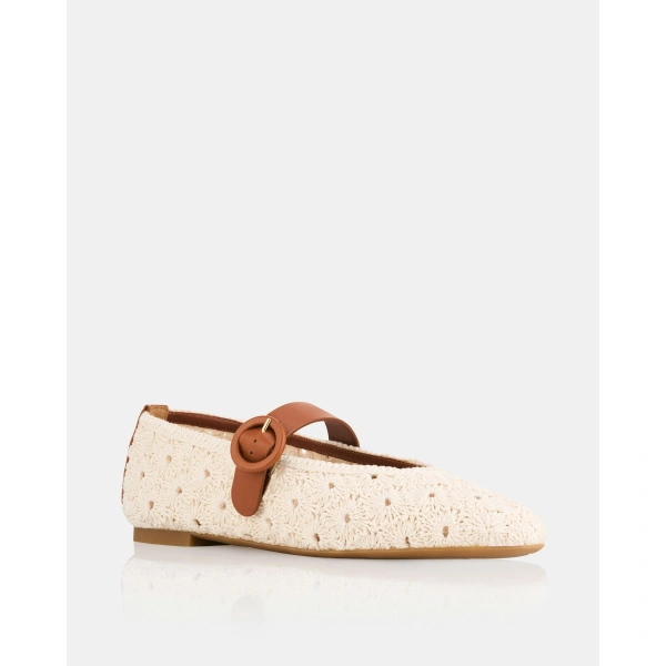 Aquazzura Loom Ballet in Cream and Tobacco, view 2 | Ballet Flats