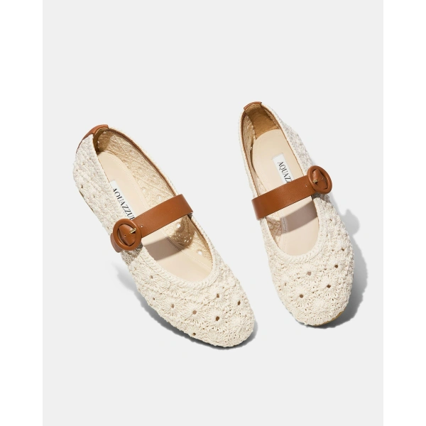 Aquazzura Loom Ballet in Cream and Tobacco, view 3 | Ballet Flats