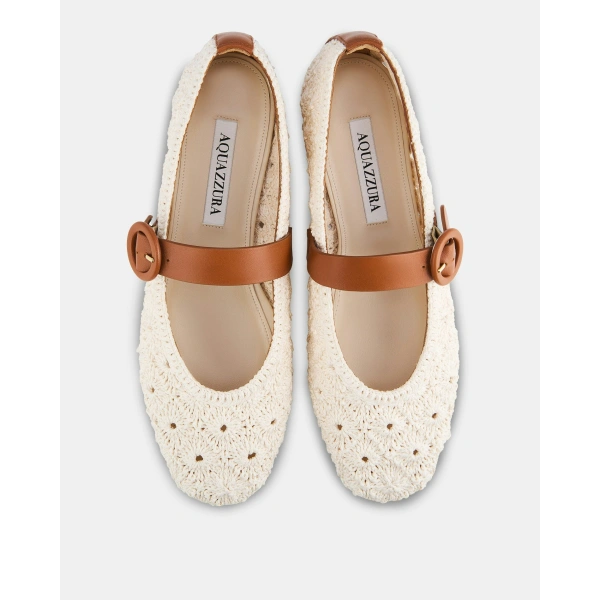 Aquazzura Loom Ballet in Cream and Tobacco, view 4 | Ballet Flats