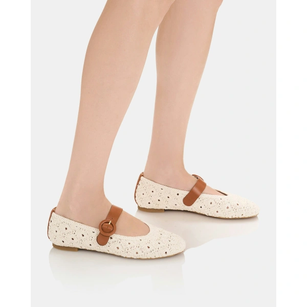 Aquazzura Loom Ballet in Cream and Tobacco, view 5 | Ballet Flats