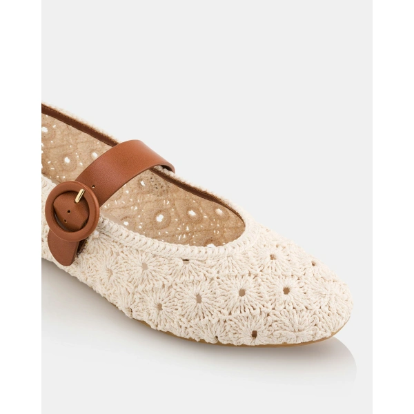 Aquazzura Loom Ballet in Cream and Tobacco, view 6 | Ballet Flats
