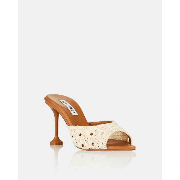 Aquazzura Loom Mule 85 in Cream and Light Caramel, view 2 | Mules