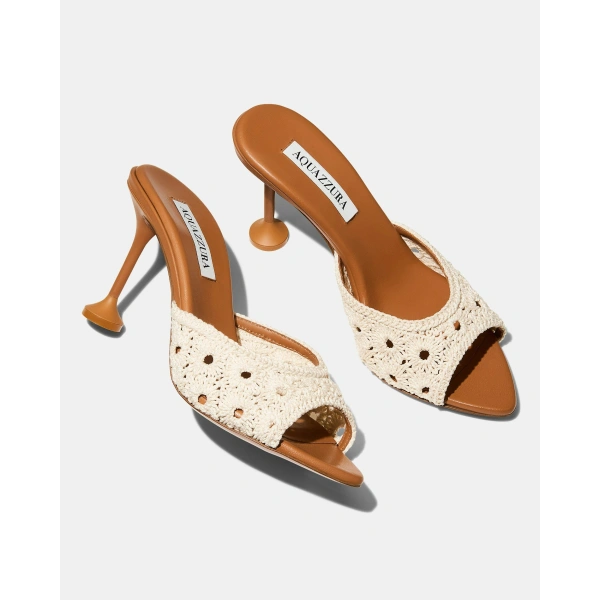 Aquazzura Loom Mule 85 in Cream and Light Caramel, view 3 | Mules