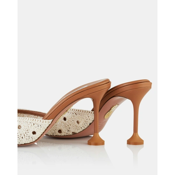 Aquazzura Loom Mule 85 in Cream and Light Caramel, view 4 | Mules