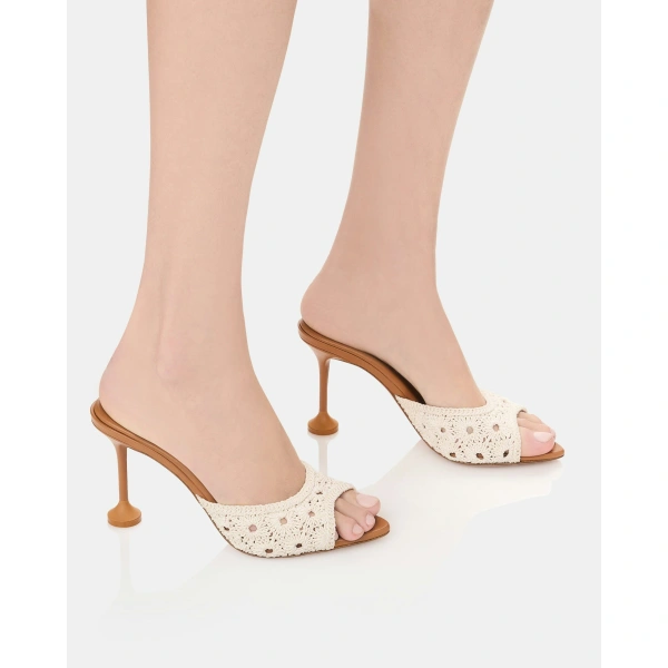 Aquazzura Loom Mule 85 in Cream and Light Caramel, view 5 | Mules