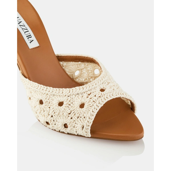 Aquazzura Loom Mule 85 in Cream and Light Caramel, view 6 | Mules