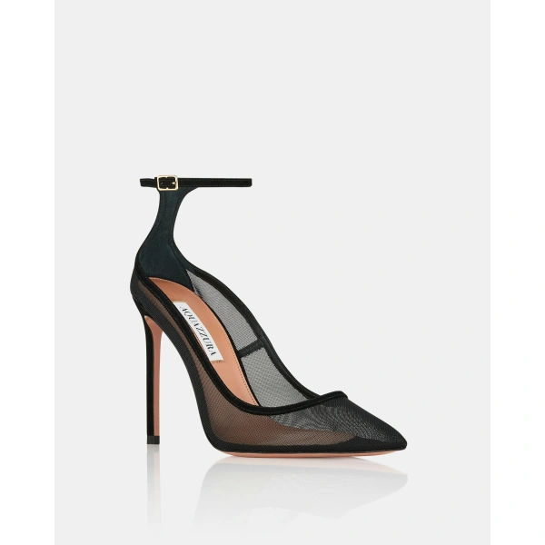 Aquazzura Love Affair Mesh Pump 105 in Black, view 2 | Pumps