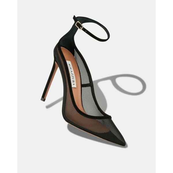 Aquazzura Love Affair Mesh Pump 105 in Black, view 3 | Pumps