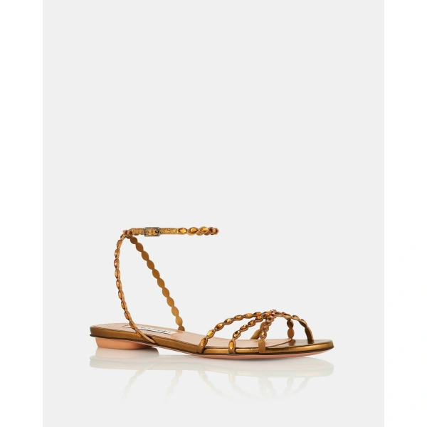 Aquazzura Love Struck Sandal Flat in Dark Bronze, view 2 | Sandals
