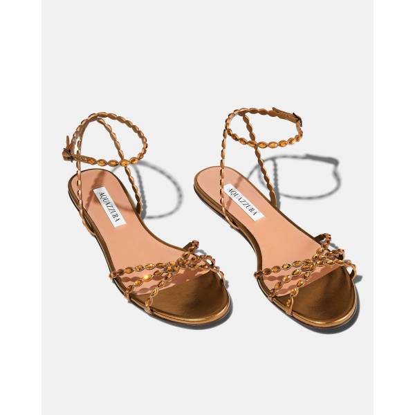 Aquazzura Love Struck Sandal Flat in Dark Bronze, view 3 | Sandals