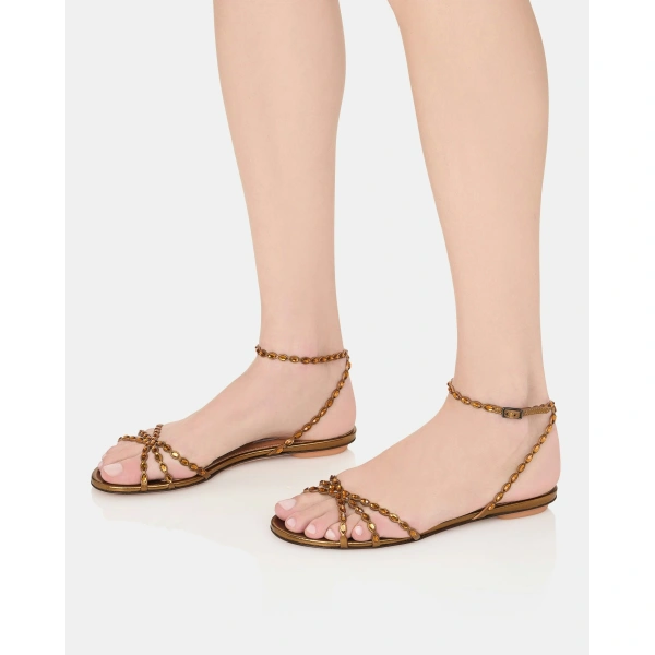 Aquazzura Love Struck Sandal Flat in Dark Bronze, view 5 | Sandals