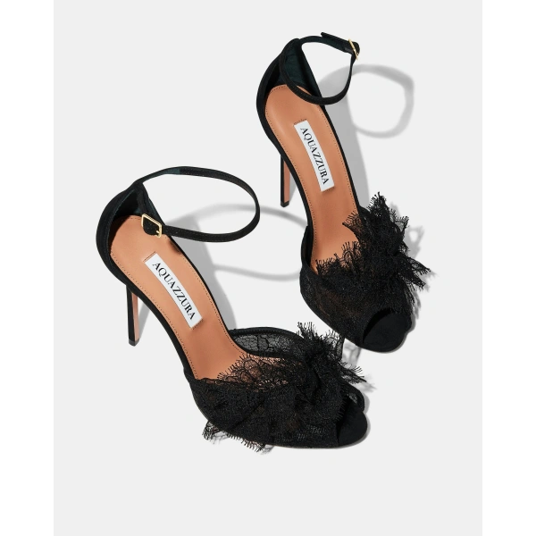 Aquazzura Lover Lace Sandal 105 in Black, view 3 | Sandals