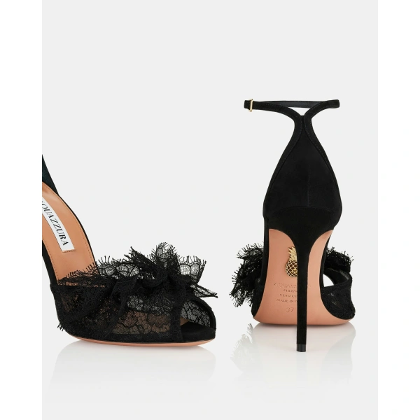 Aquazzura Lover Lace Sandal 105 in Black, view 4 | Sandals