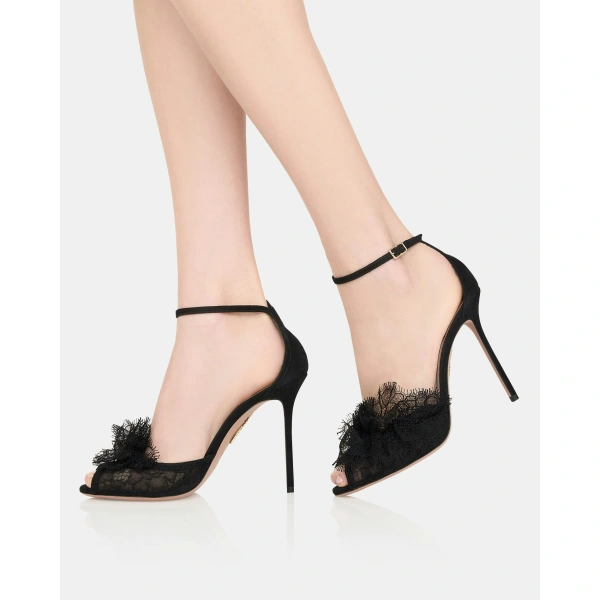 Aquazzura Lover Lace Sandal 105 in Black, view 5 | Sandals