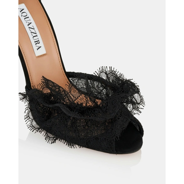 Aquazzura Lover Lace Sandal 105 in Black, view 6 | Sandals
