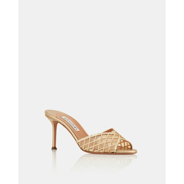 Aquazzura Lumiere Crystal Mesh Mule Sandal 75 in Light Copper, view 2 | Mules