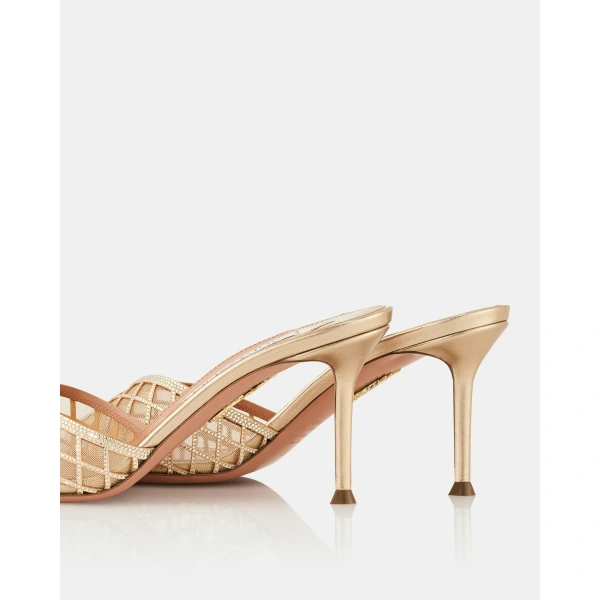 Aquazzura Lumiere Crystal Mesh Mule Sandal 75 in Light Copper, view 4 | Mules