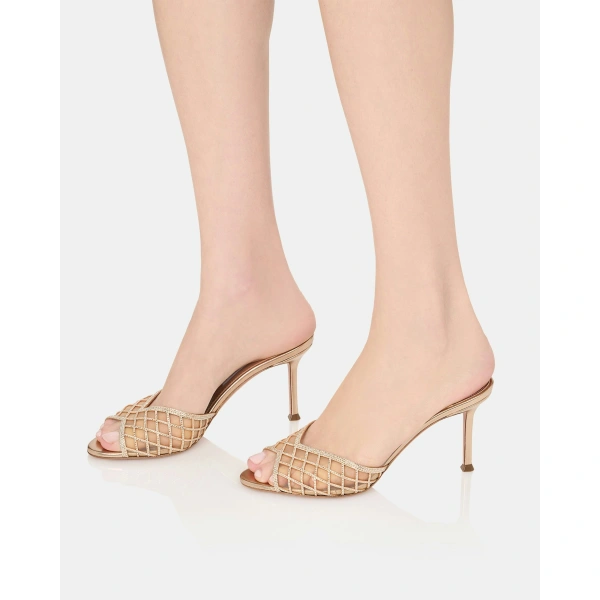 Aquazzura Lumiere Crystal Mesh Mule Sandal 75 in Light Copper, view 5 | Mules