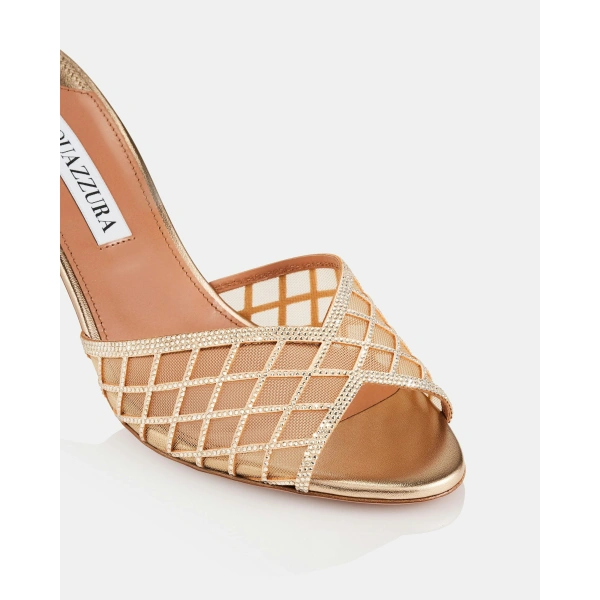 Aquazzura Lumiere Crystal Mesh Mule Sandal 75 in Light Copper, view 6 | Mules
