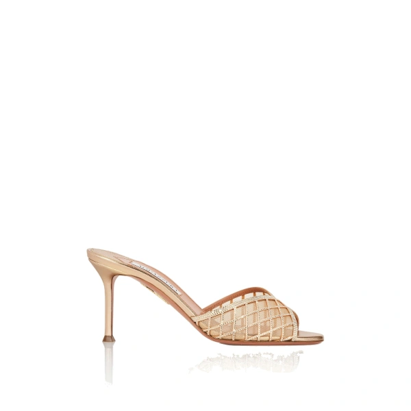 Aquazzura Lumiere Crystal Mesh Mule Sandal 75 in Light Copper | Mules