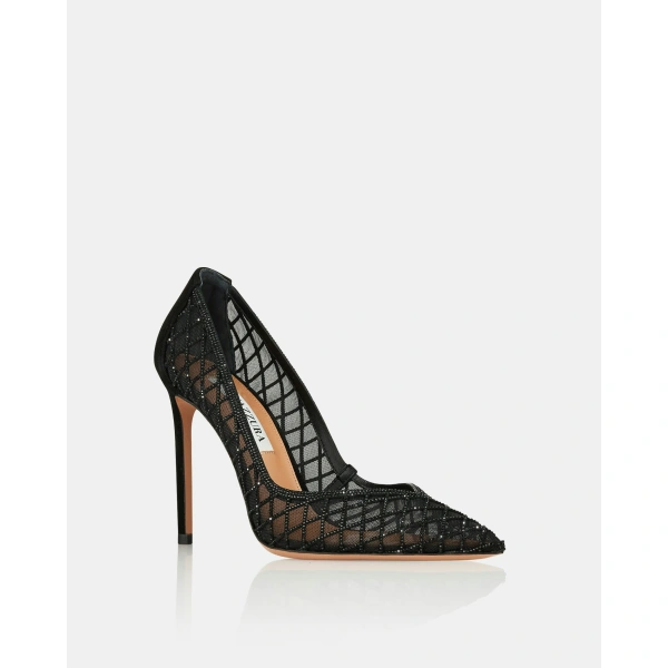 Aquazzura Lumiere Crystal Mesh Pump 105 in Black, view 2 | Pumps