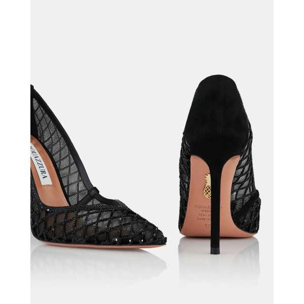 Aquazzura Lumiere Crystal Mesh Pump 105 in Black, view 4 | Pumps