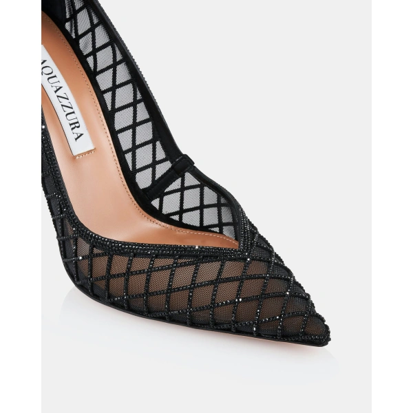 Aquazzura Lumiere Crystal Mesh Pump 105 in Black, view 6 | Pumps