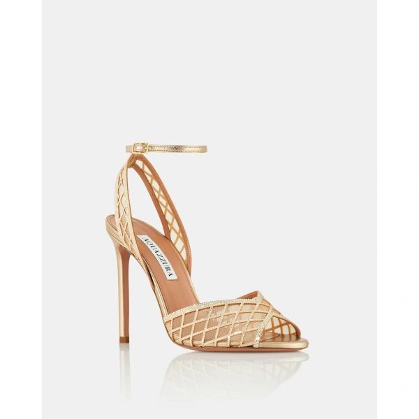 Aquazzura Lumiere Crystal Mesh Sandal 105 in Light Copper, view 2 | Sandals