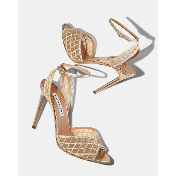 Aquazzura Lumiere Crystal Mesh Sandal 105 in Light Copper, view 3 | Sandals