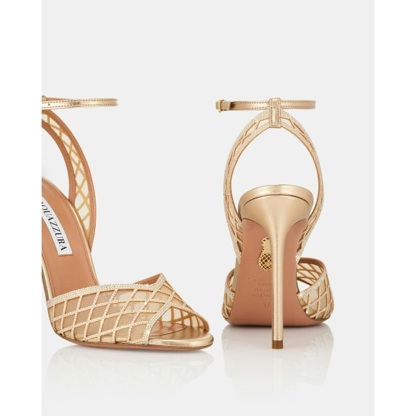 Aquazzura Lumiere Crystal Mesh Sandal 105 in Light Copper, view 4 | Sandals