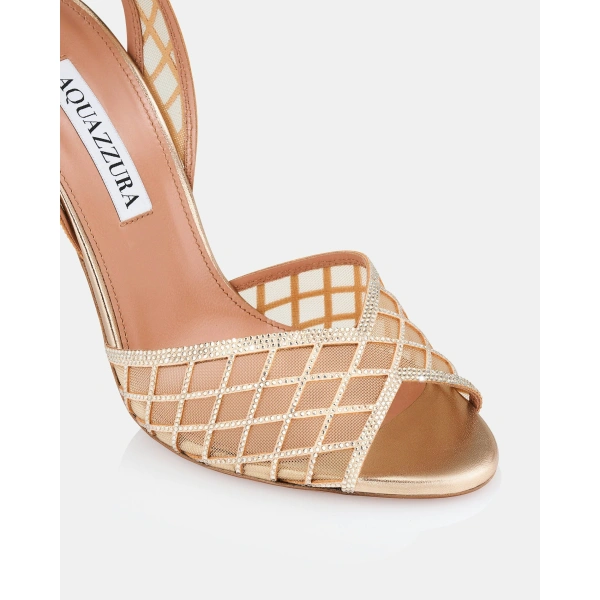 Aquazzura Lumiere Crystal Mesh Sandal 105 in Light Copper, view 6 | Sandals