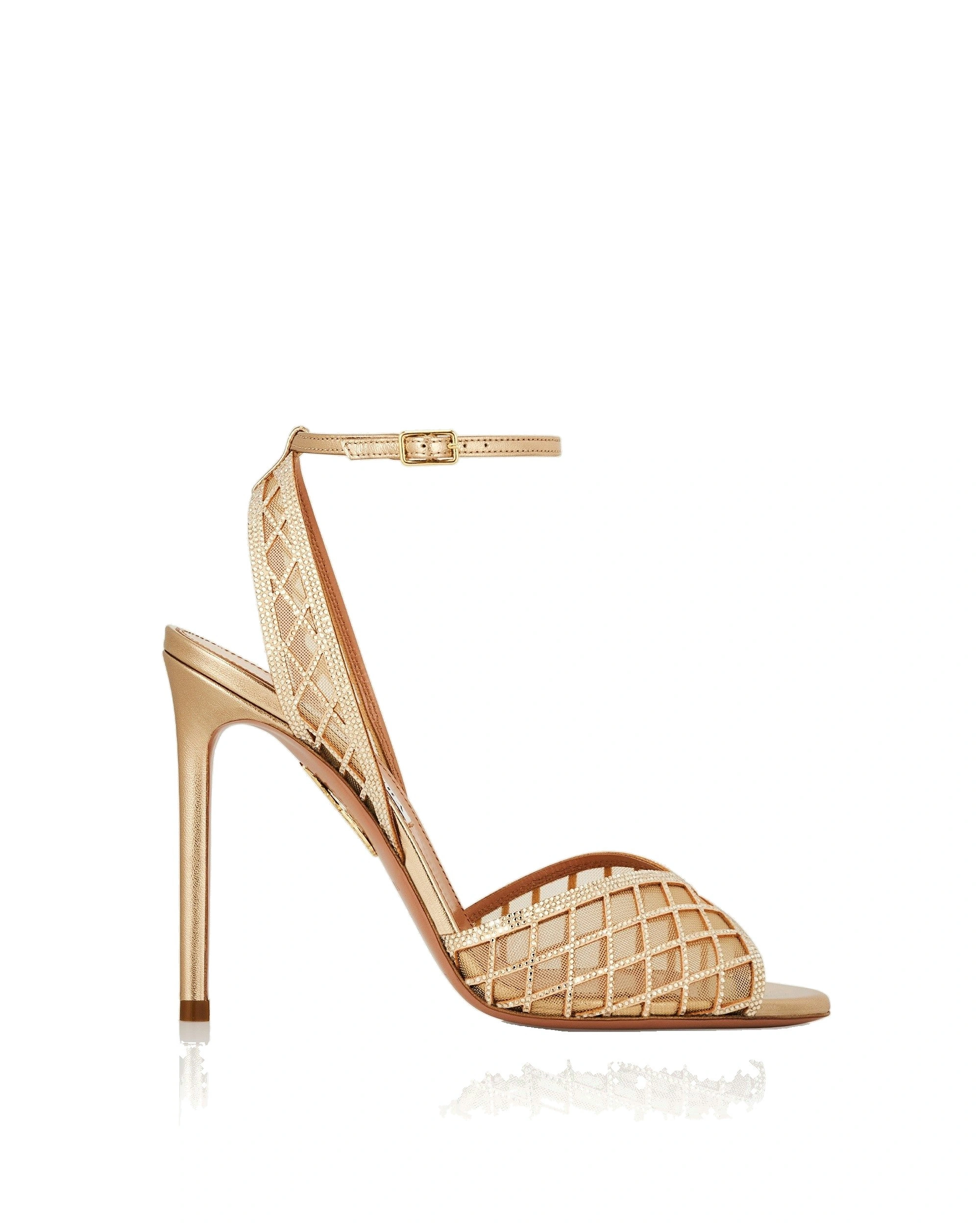 Aquazzura Lumiere Crystal Mesh Sandal 105 in Light Copper Aquazzura Lumiere Crystal Mesh Sandal 105 in Light Copper | Sandals