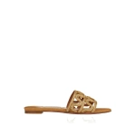 Aquazzura Manaus Slide Flat in Cognac and Platinum | Flip Flops & Slides