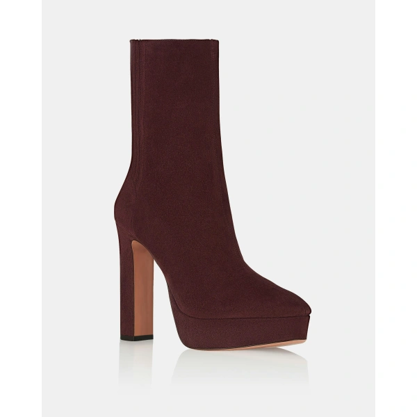 Aquazzura Martine Bootie Plateau 110 in Rich Plum, view 2 | Ankle Boots