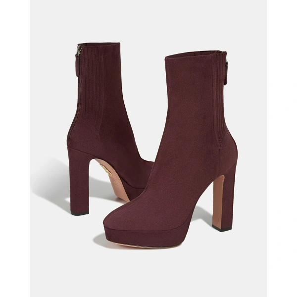 Aquazzura Martine Bootie Plateau 110 in Rich Plum, view 3 | Ankle Boots