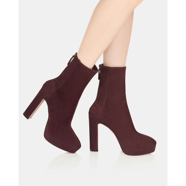 Aquazzura Martine Bootie Plateau 110 in Rich Plum, view 5 | Ankle Boots