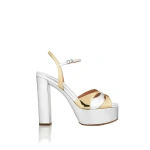 Aquazzura Moves Sandal Plateau 120 in Silver and Soft Gold | Platform Heels