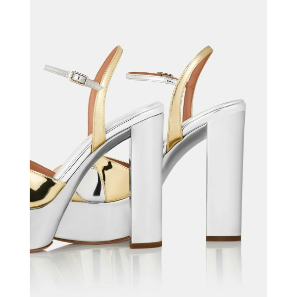 Aquazzura Moves Sandal Plateau 120 in Silver and Soft Gold, view 4 | Platform Heels