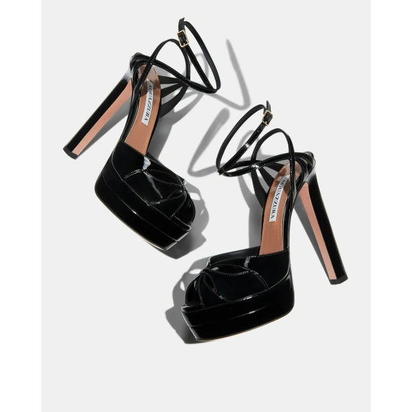 Aquazzura Moves Sandal Plateau 130 in Black, view 3 | Platform Heels