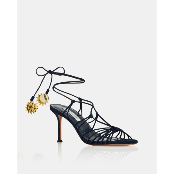 Aquazzura Night Stars Sandal 75 in Mezzanotte Navy, view 2 | Sandals
