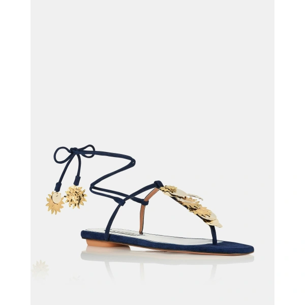 Aquazzura Night Stars Sandal Flat in Mezzanotte Navy, view 2 | Sandals