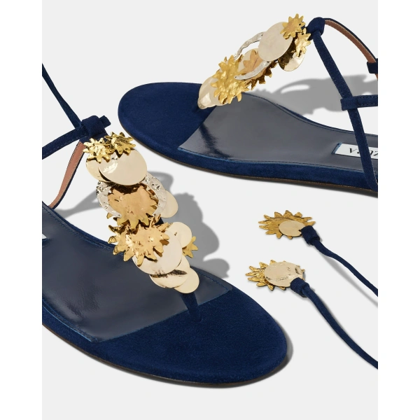 Aquazzura Night Stars Sandal Flat in Mezzanotte Navy, view 3 | Sandals
