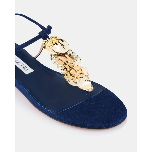 Aquazzura Night Stars Sandal Flat in Mezzanotte Navy, view 5 | Sandals