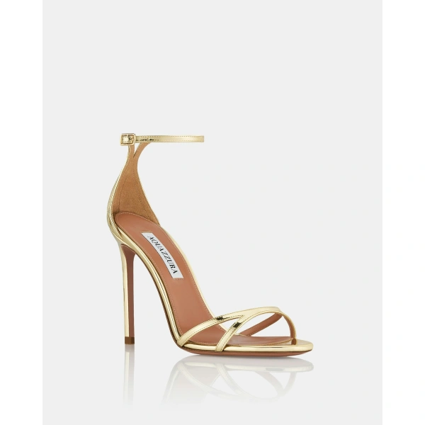 Aquazzura Nuda Sandal 105 in Soft Gold, view 2 | Sandals