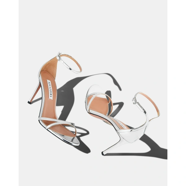Aquazzura Nuda Sandal 85 in Silver, view 3 | Sandals