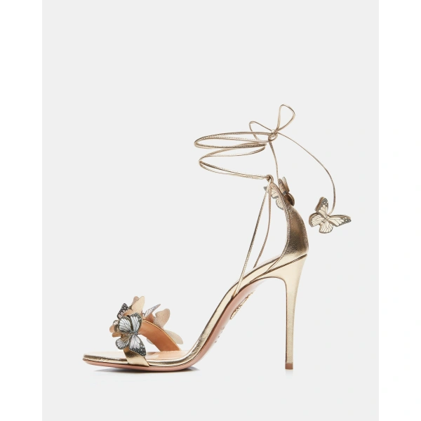 Aquazzura Papillon Sandal 105 in Soft Gold, view 3 | Sandals