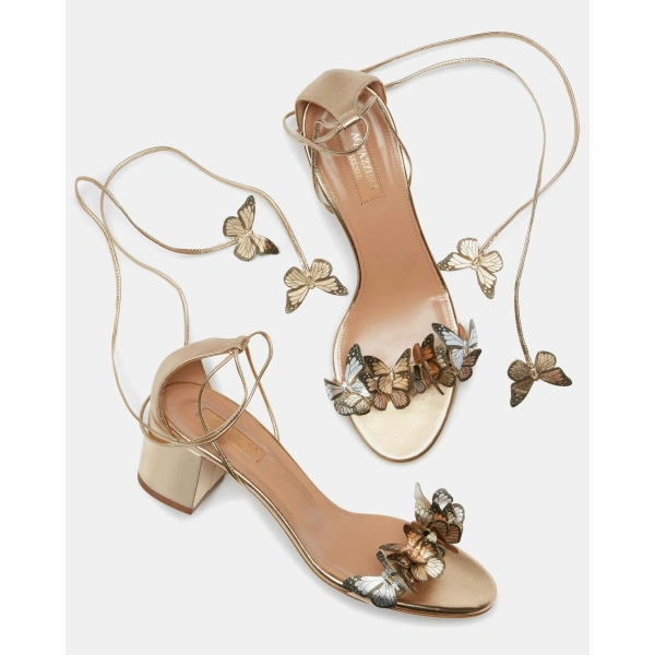 Aquazzura Papillon Sandal 50 in Soft Gold, view 3 | Sandals