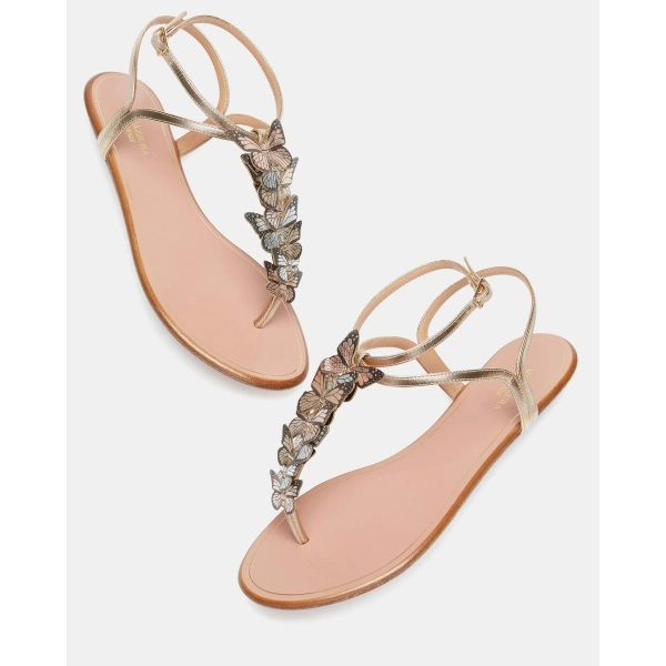 Aquazzura Papillon Sandal Flat in Soft Gold, view 3 | Sandals