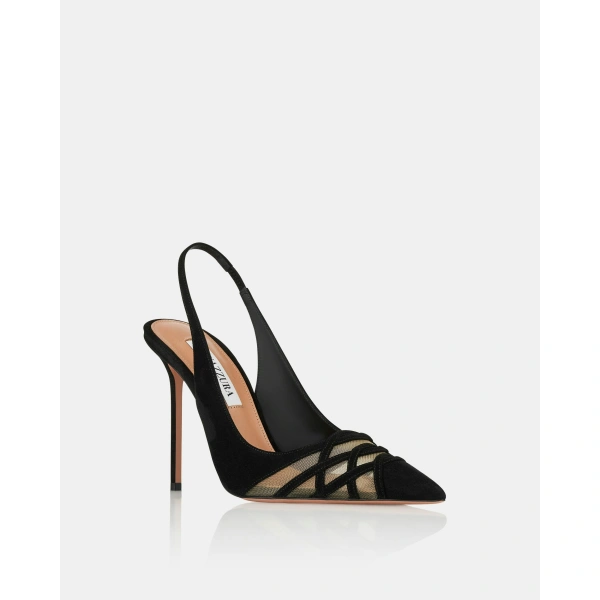 Aquazzura Perfect Match Sling Pump 105 in Black, view 2 | Slingbacks