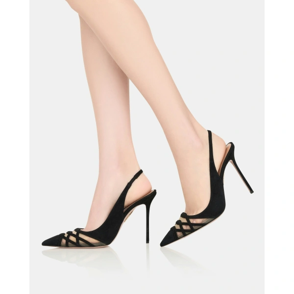 Aquazzura Perfect Match Sling Pump 105 in Black, view 5 | Slingbacks
